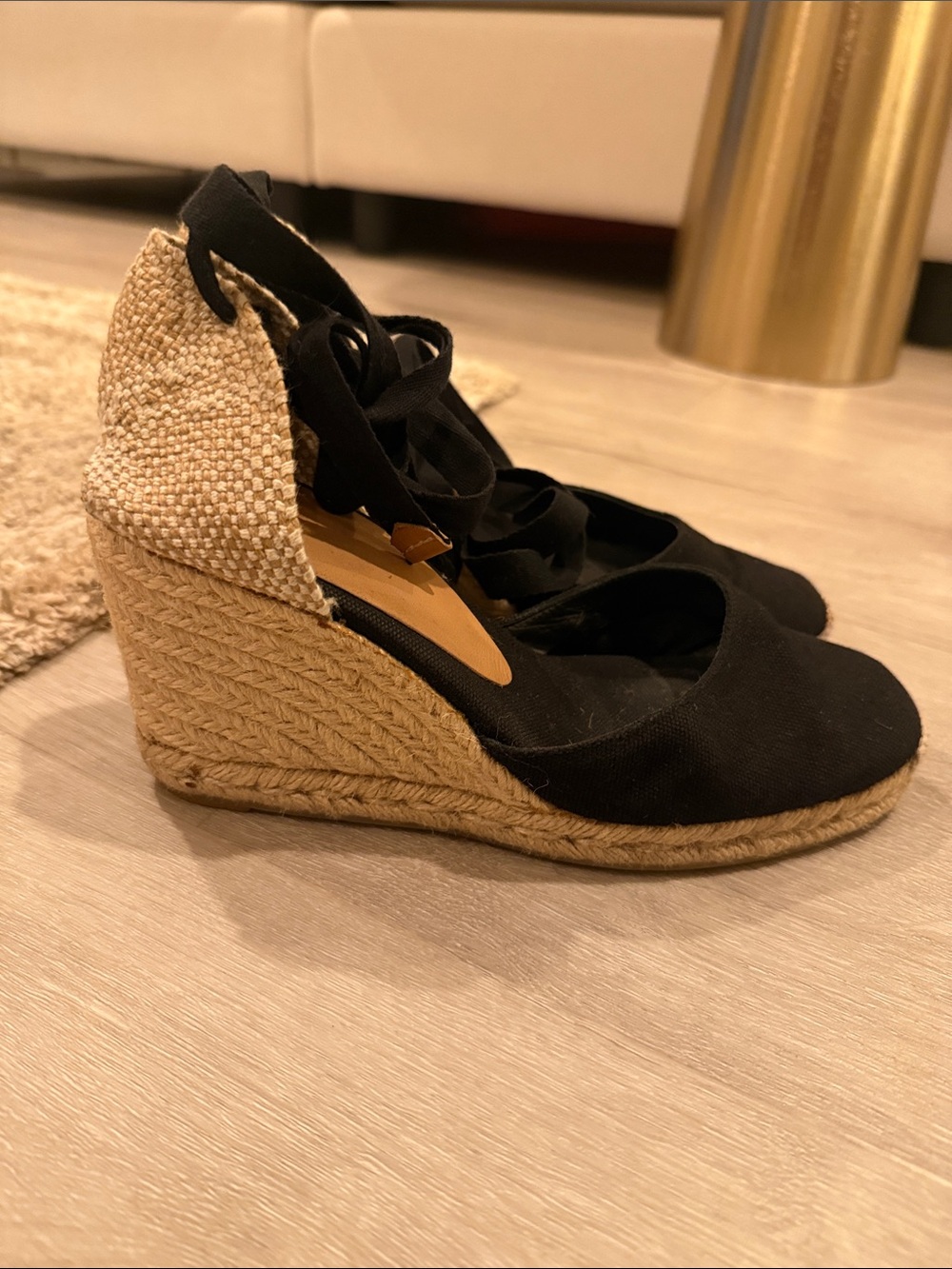 Castaner Black Espadrille Wedges with Ankle Wrap - Picture 2 of 9
